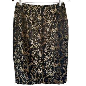 Worthington Black & Gold Paisley Jacquard Pencil Skirt Midi Length Size 8 Y2K